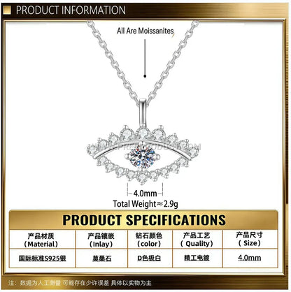 Sterling Silver Evil Eye Pendant Necklace with Moissanite Accent