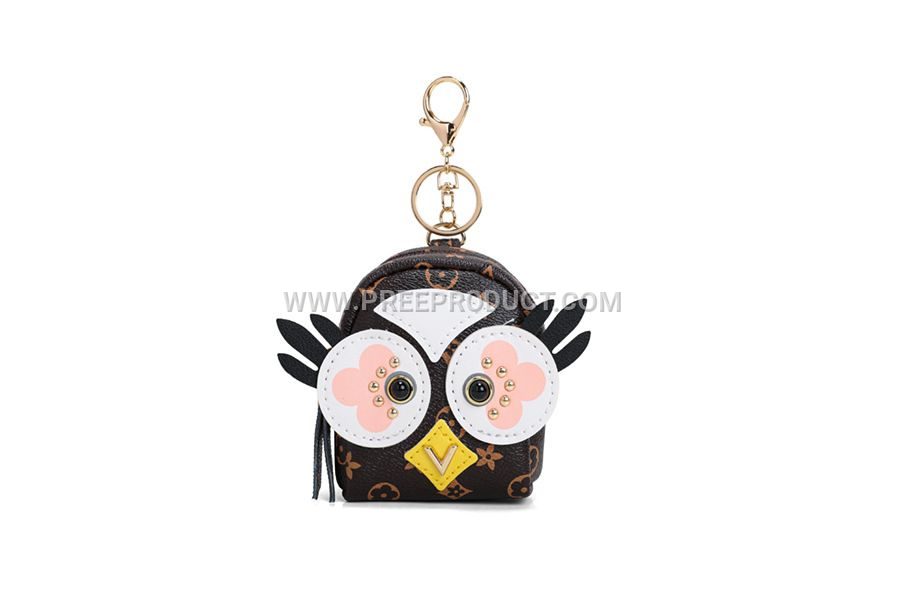 Custom PU Owl Zip Coin Purse with Vintage Print and Bluetooth Earphone Pocket