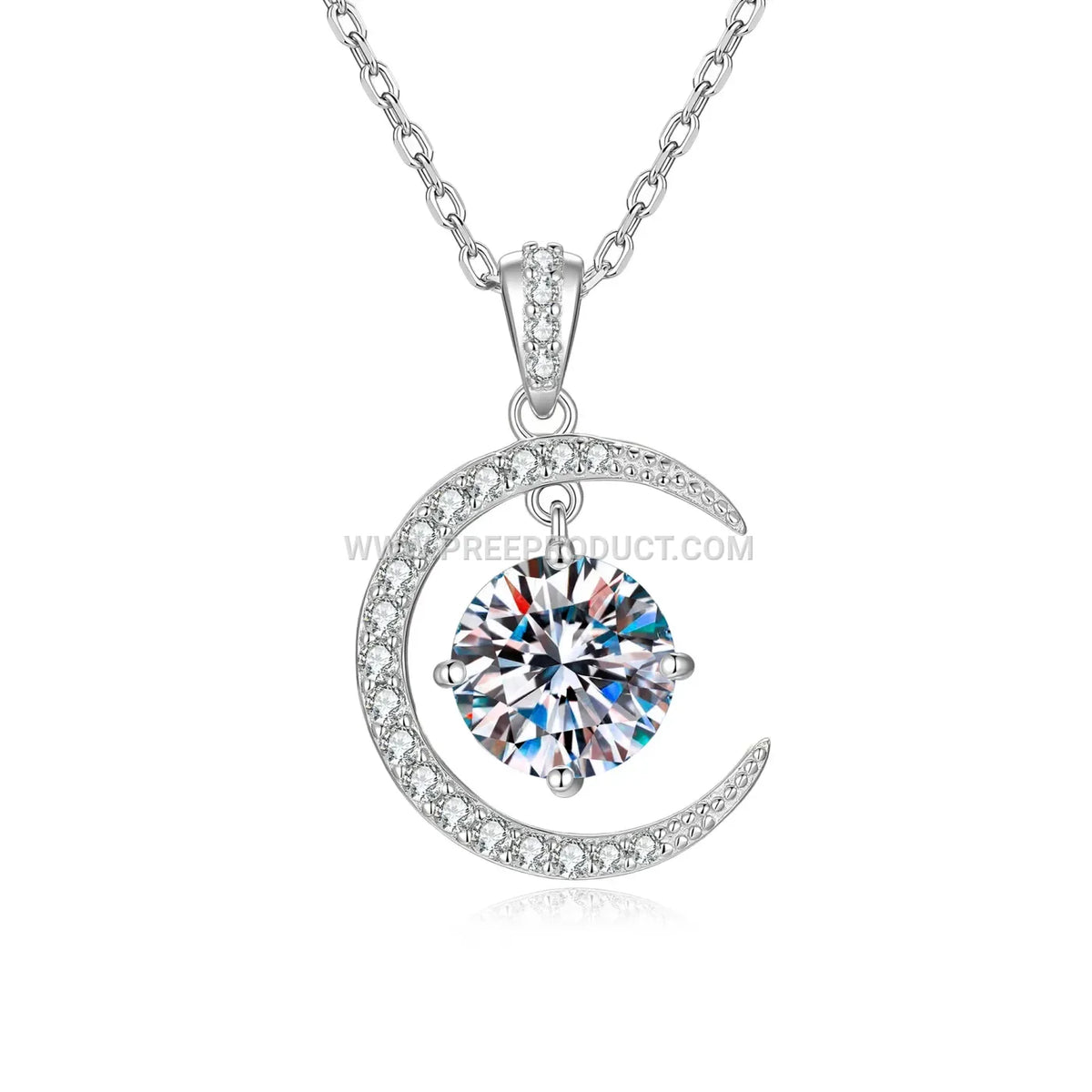 Sterling Silver Crescent Moon Moissanite Pendant Necklace
