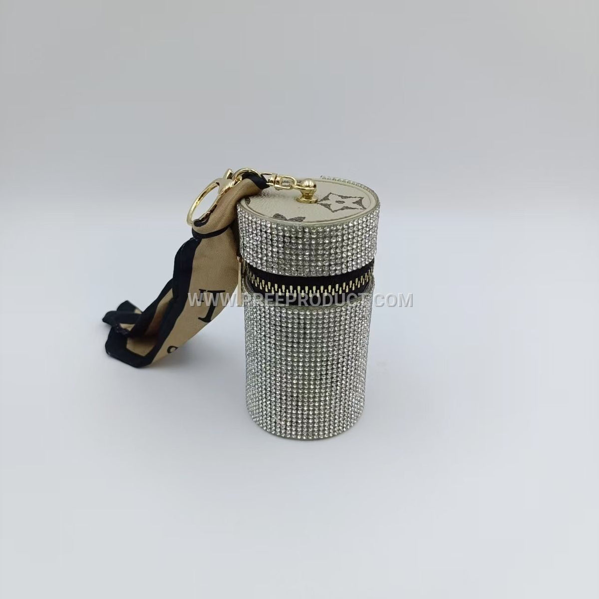 Diamond‑Embellished PU Lipstick Pouch with Keychain