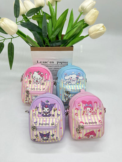 Mini PU Cartoon-Themed Backpack-Style Coin Purse with Earphone Storage