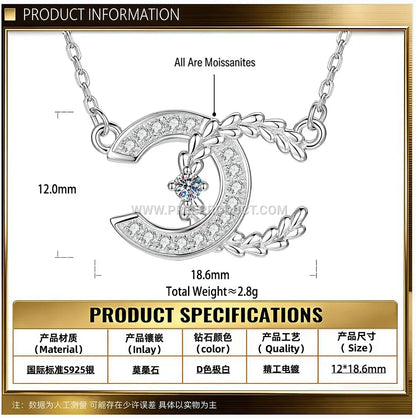 Sterling Silver Double C Initial Pendant Moissanite Necklace