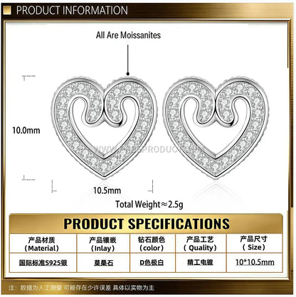 Openwork Heart Moissanite Stud Earrings in Sterling Silver
