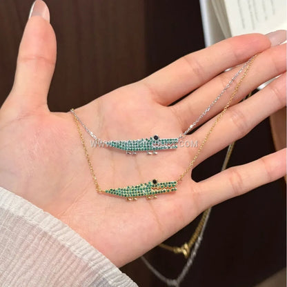 Sparkling Crocodile Pendant Sterling Silver Zircon Charm Necklace