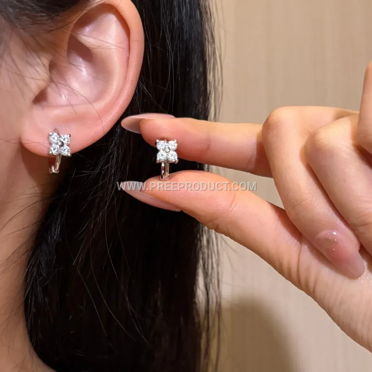 Sterling Silver Four Leaf Clover Moissanite Hoop Earrings