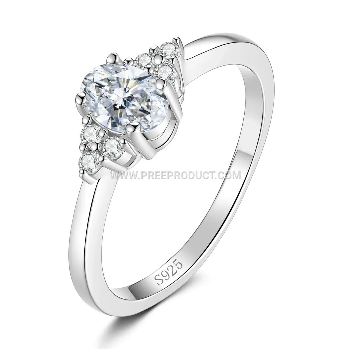 Four-Prong Oval Moissanite Ring in Sterling Silver