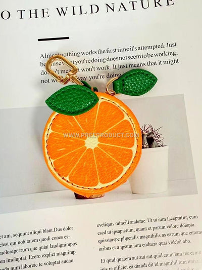 Mini PU Fruit-Print Keychain Pouch – Playful Accessory