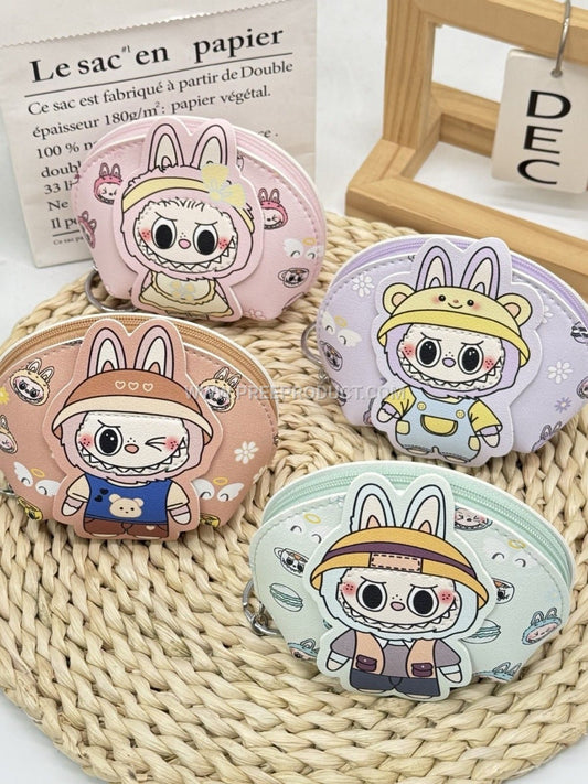 Animal-Print PU Mini Wallet With Key Loop And Cute Shell Charm
