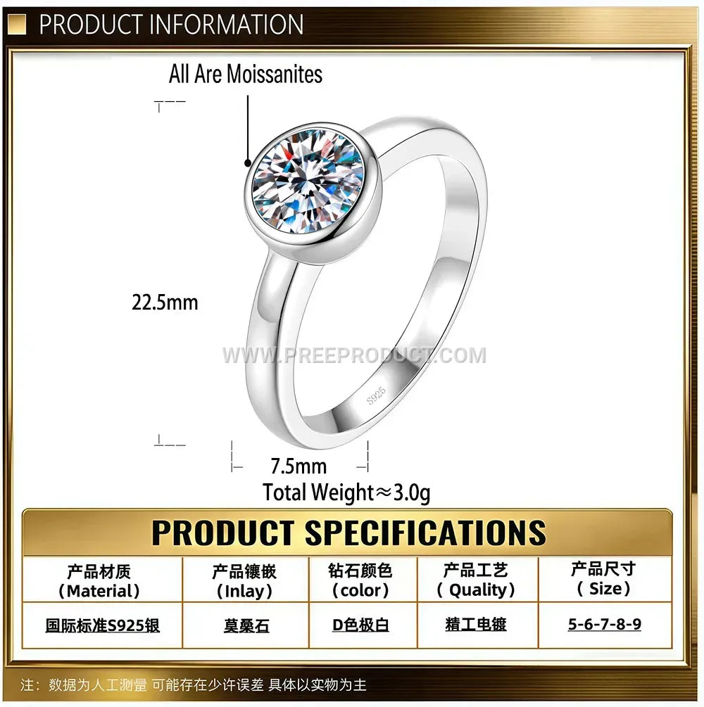 Round Moissanite Solitaire Ring in 925 Sterling Silver