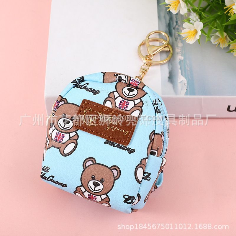 Cute PU Bear Mini Coin Purse with Zipper and Keychain
