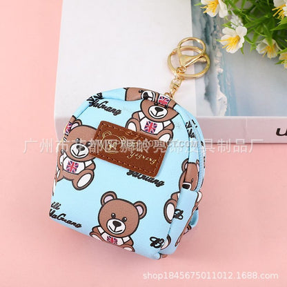 Cute PU Bear Mini Coin Purse with Zipper and Keychain