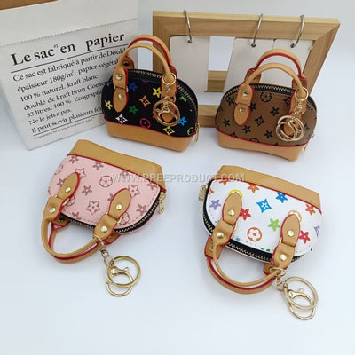 Vintage Shell Leather Handbag Key Wallet with Chic Pendant
