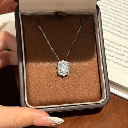 Oval Moissanite Solitaire Sterling Silver Pendant Necklace