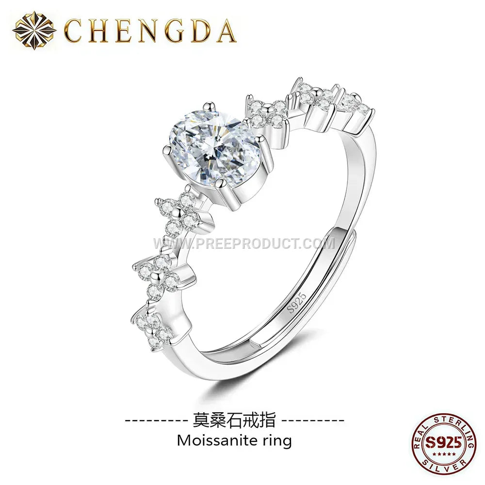 Oval Cut Moissanite Solitaire Sterling Silver Ring