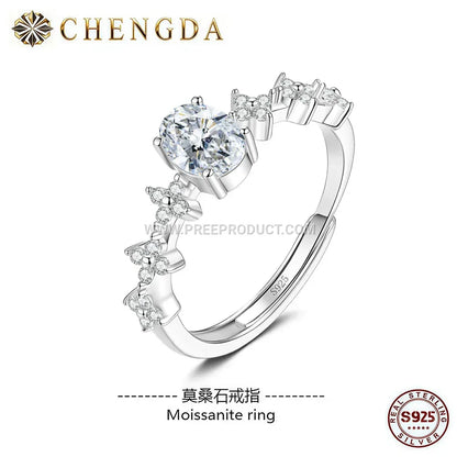 Oval Cut Moissanite Solitaire Sterling Silver Ring