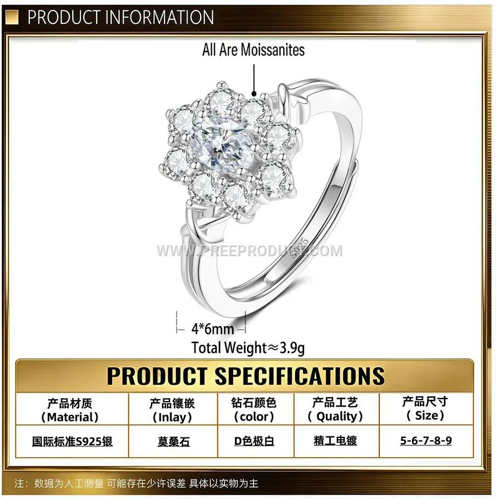 Sterling Silver Sunflower Ring Accented with Sparkling Stones