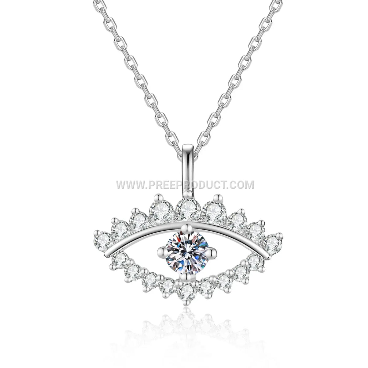 Sterling Silver Evil Eye Pendant Necklace with Moissanite Accent