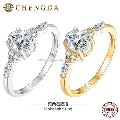 Egg-Shaped Moissanite Solitaire Ring in 925 Sterling Silver