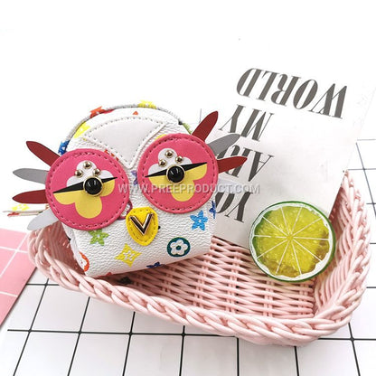 Custom PU Owl Zip Coin Purse with Vintage Print and Bluetooth Earphone Pocket