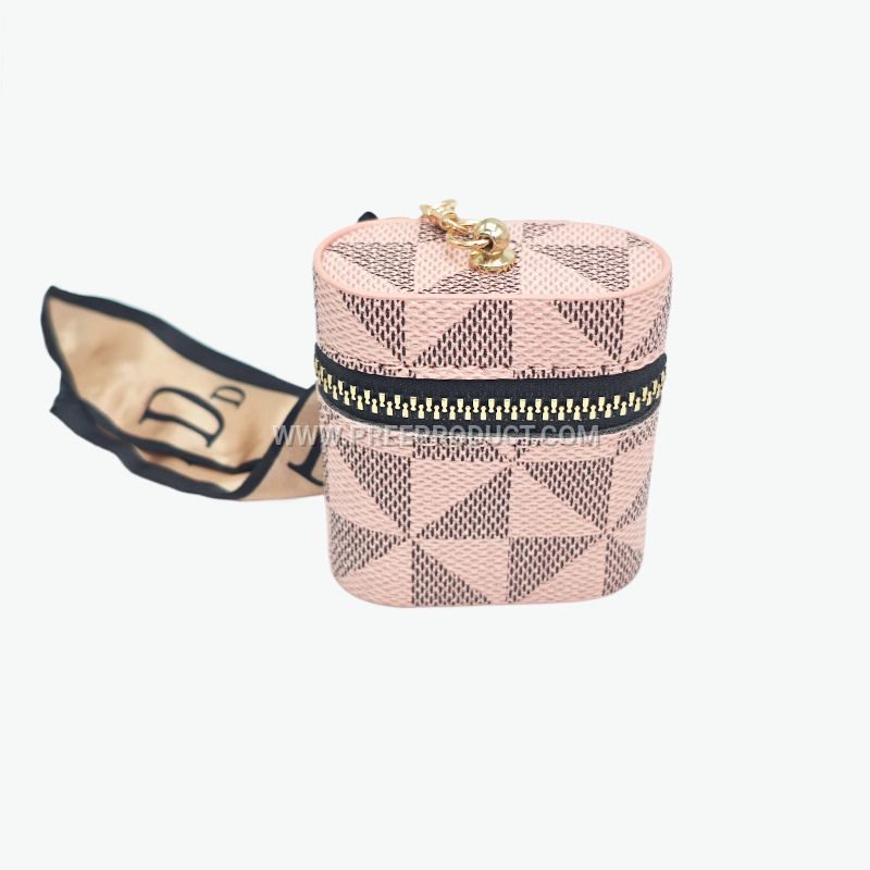 Portable PU Earphone Case with Stylish Keychain