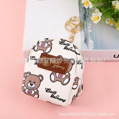 Cute PU Bear Mini Coin Purse with Zipper and Keychain