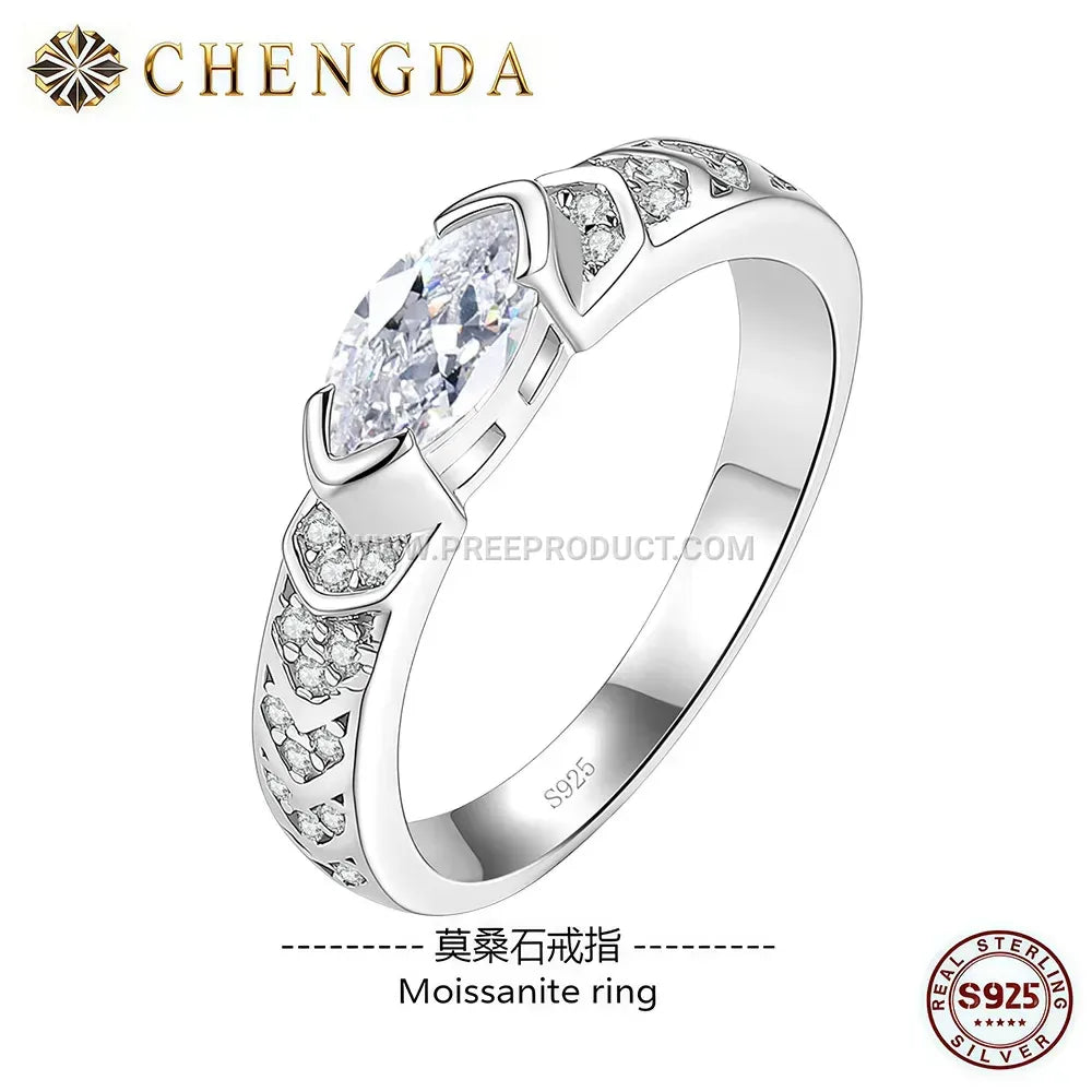 Marquise Cut Moissanite Eye Emblem Ring in Fine Sterling Silver