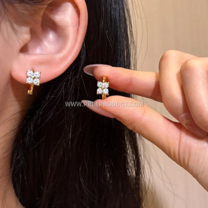 Sterling Silver Four Leaf Clover Moissanite Hoop Earrings