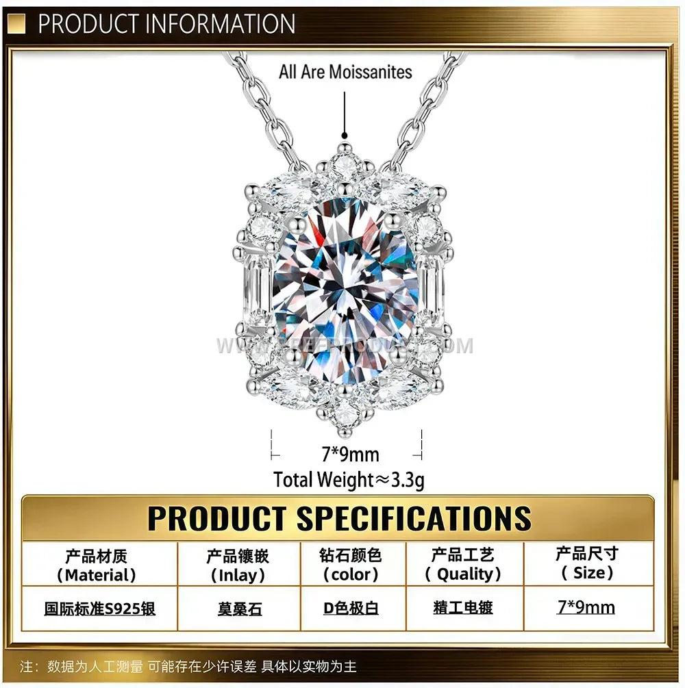 Oval Moissanite Solitaire Sterling Silver Pendant Necklace