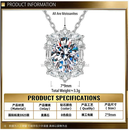 Oval Moissanite Solitaire Sterling Silver Pendant Necklace
