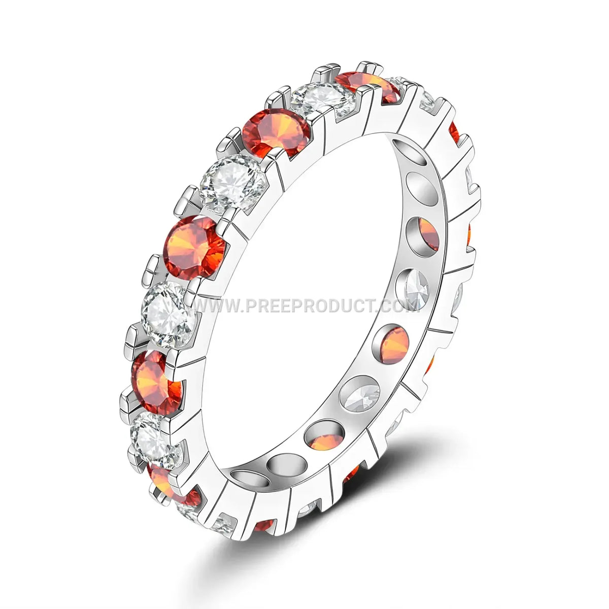 Sterling Silver Geometric Band Ring with Pavé Lab Gemstones