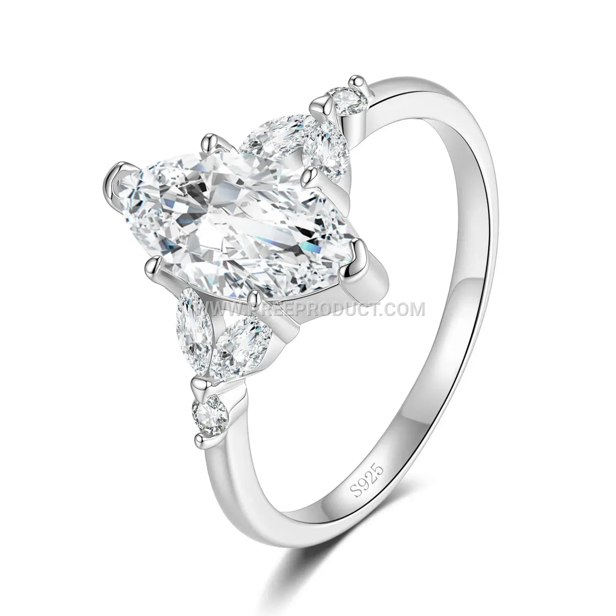 Sterling Silver Marquise Cut Moissanite Ring
