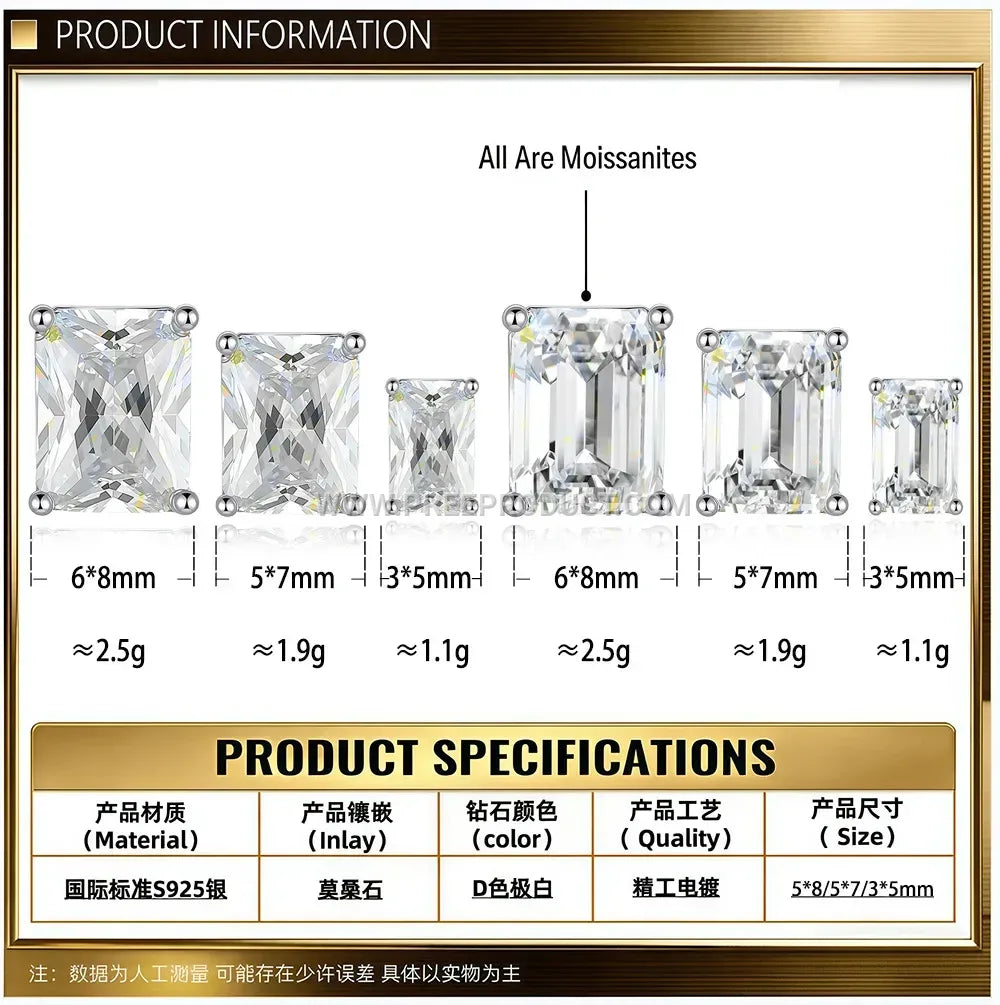 Geometric Cut Moissanite Sterling Silver Stud Earrings