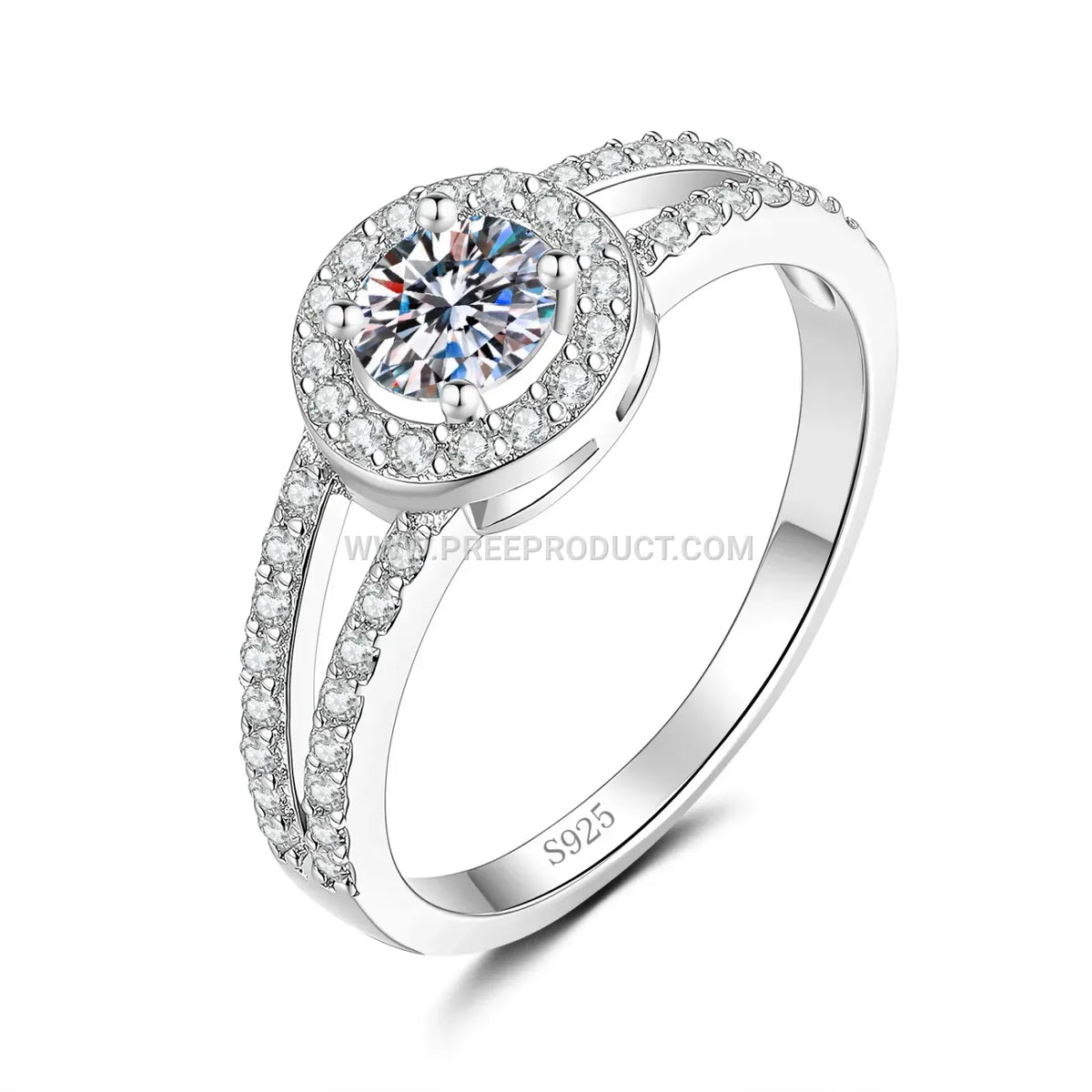 Circular Halo Sterling Silver Ring Accentuated with Moissanite