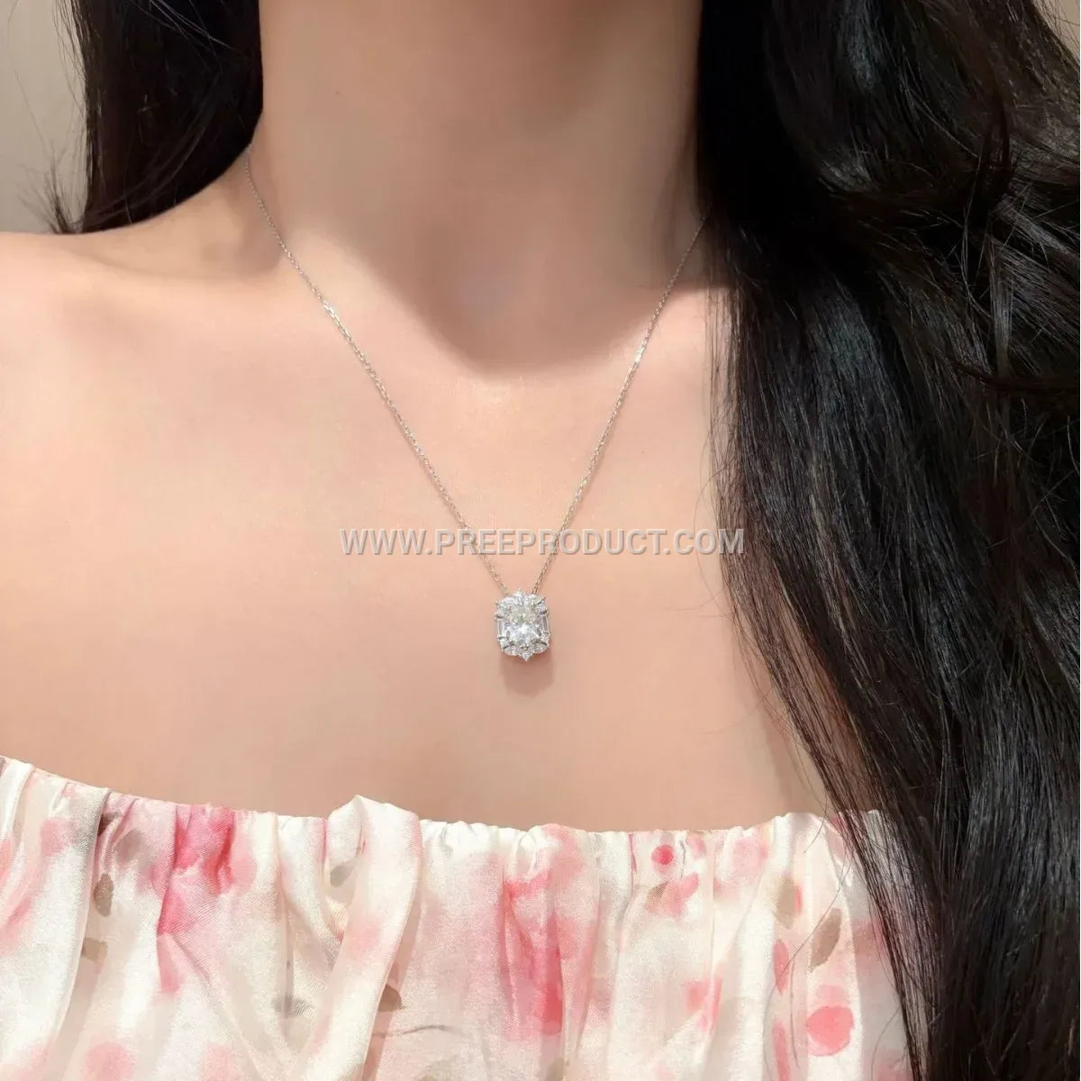 Oval Moissanite Solitaire Sterling Silver Pendant Necklace
