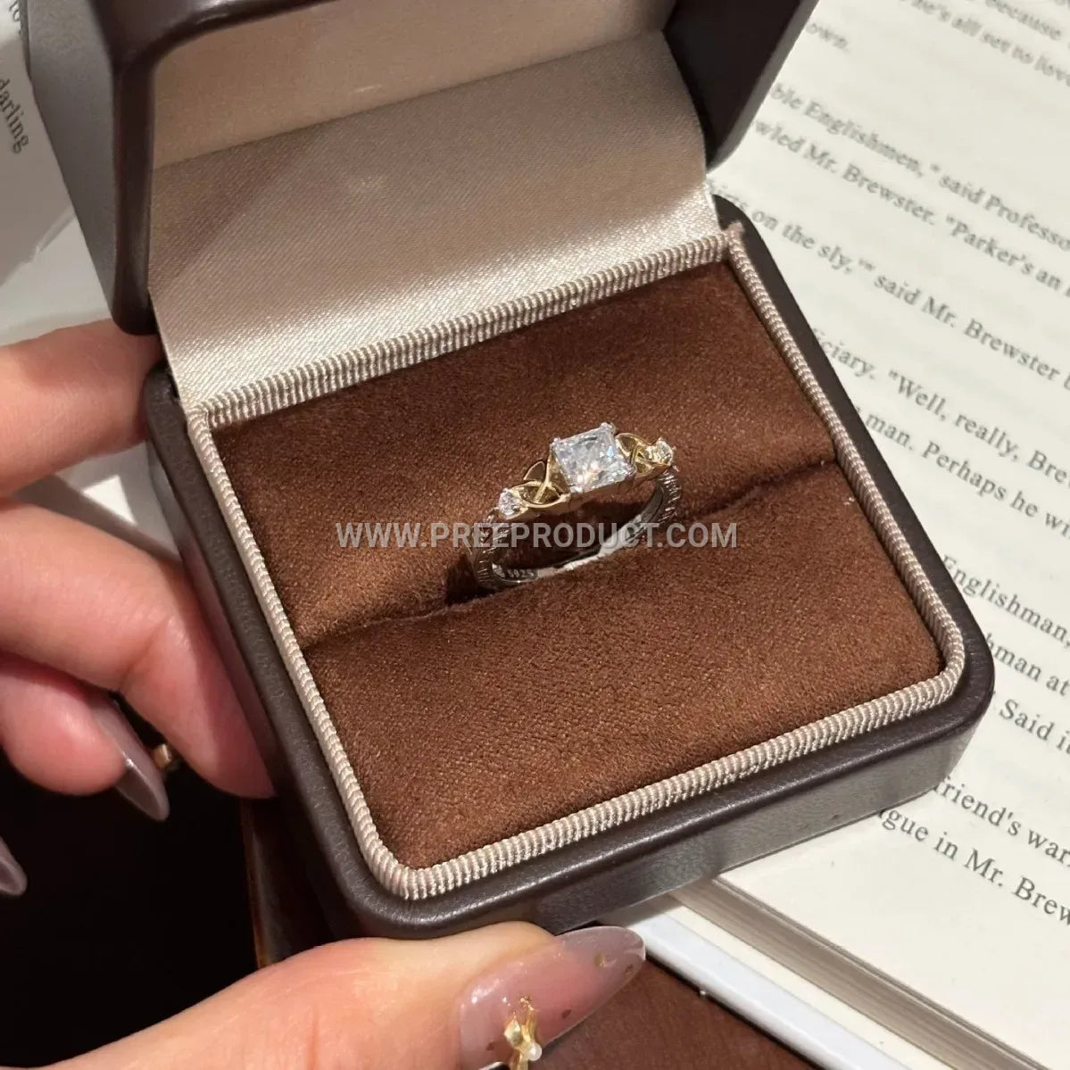Runic Style Sterling Silver Ring Set with Moissanite
