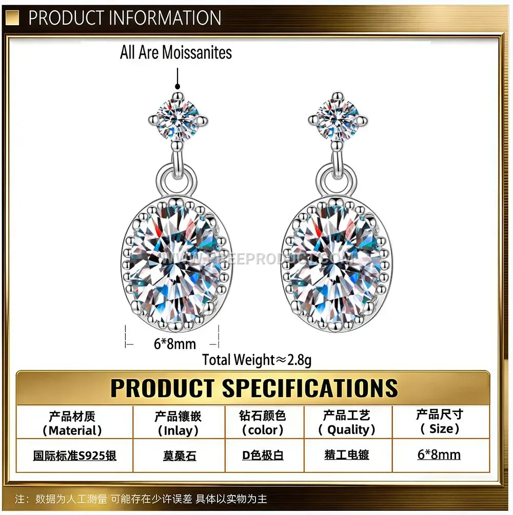 Oval Cut Moissanite Solitaire Stud Earrings in Fine Sterling Silver