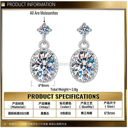 Oval Cut Moissanite Solitaire Stud Earrings in Fine Sterling Silver