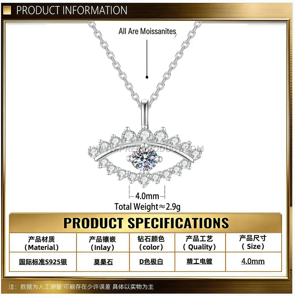 Sterling Silver Evil Eye Pendant Necklace with Moissanite Accent