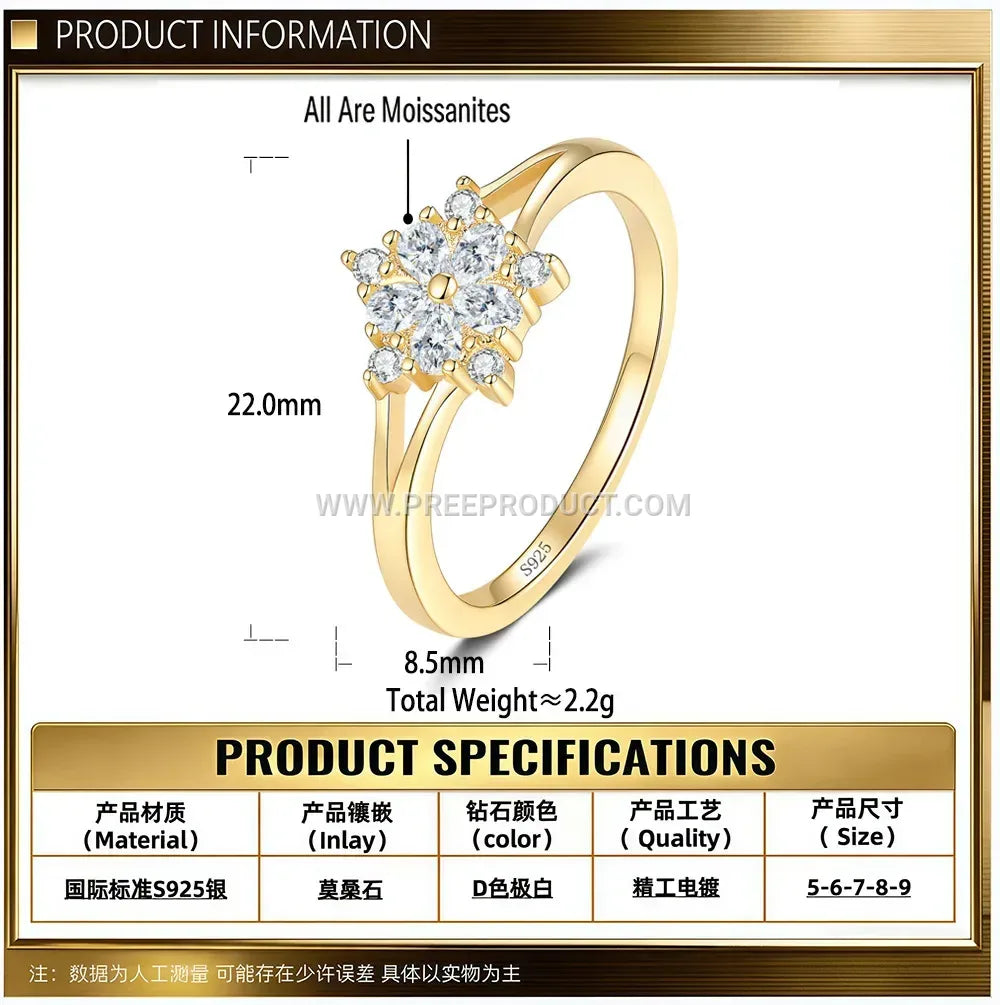 Five Point Star Sterling Silver Moissanite Ring