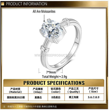 Oval Moissanite Crown Accent Statement Ring in 925 Silver