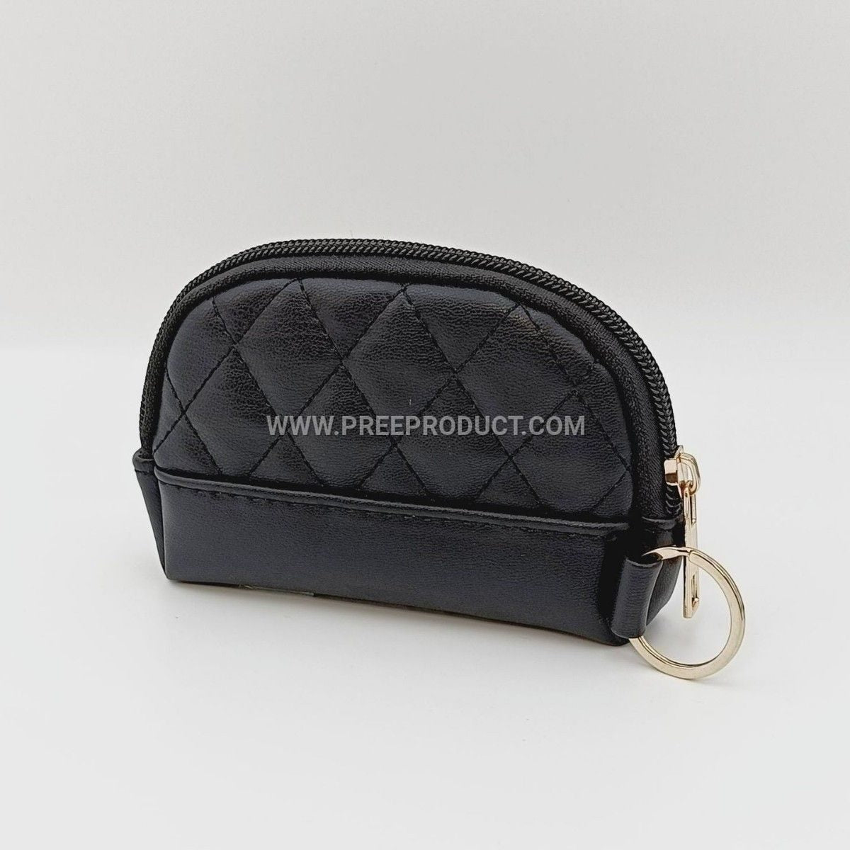 Shell-Shaped PU Diamond-Grid Zip Coin Purse