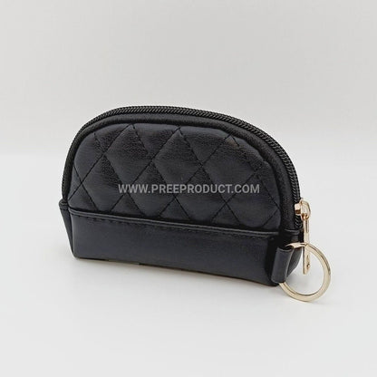 Shell-Shaped PU Diamond-Grid Zip Coin Purse