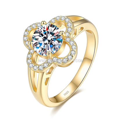 Sterling Silver Four Leaf Clover Moissanite Ring