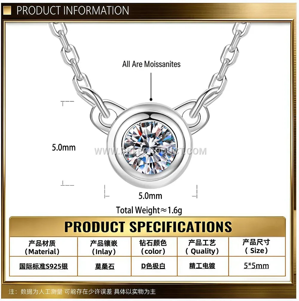 Sterling Silver Solitaire Moissanite Pendant Necklace