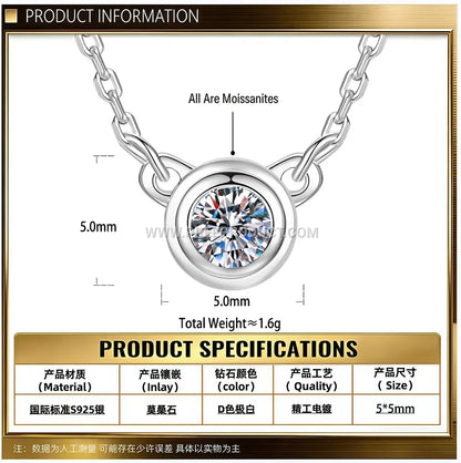 Sterling Silver Solitaire Moissanite Pendant Necklace