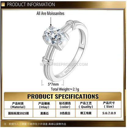 Luxe Egg-Shaped Moissanite Solitaire Ring in 925 Sterling Silver