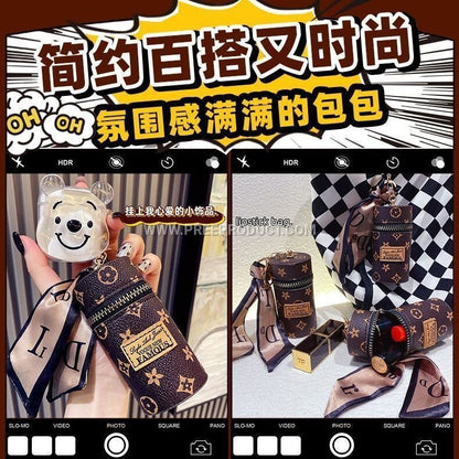 Checkered PU Mini Wallet With Keychain Loop And Earphone Pocket