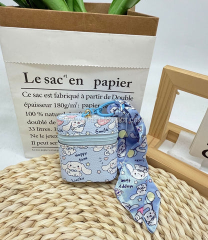 Cartoon PU Earphone Bag with Keychain and Coin Purse