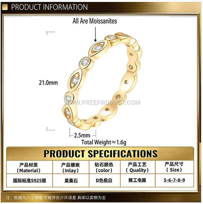 Eye Motif Moissanite Eternity Band Ring in Sterling Silver