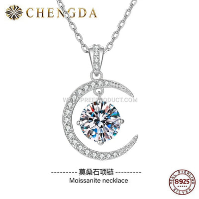 Sterling Silver Crescent Moon Moissanite Pendant Necklace